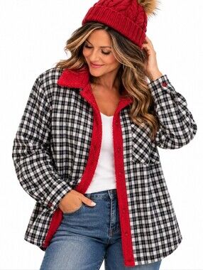 Tees2UrDoor Plaid Sherpa Lined Button Down Shirt Jacket 2X
